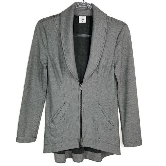 Cabi Drop Off Pinstripe Gray White High Low Jacket XS 5300 - Picture 1 of 5